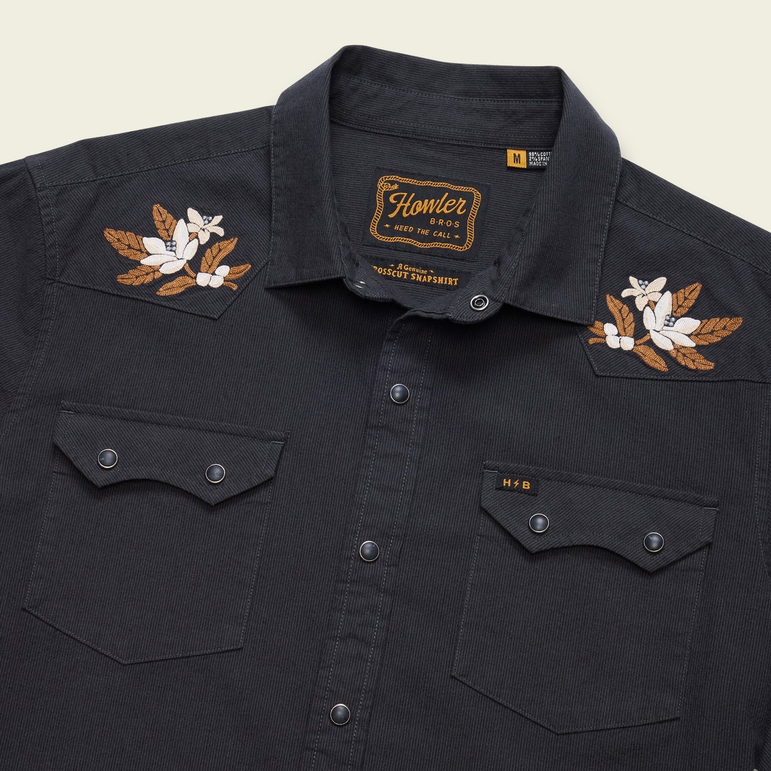 Howler Brothers Crosscut Deluxe Snapshirt - Orange Blossoms : Antique Black