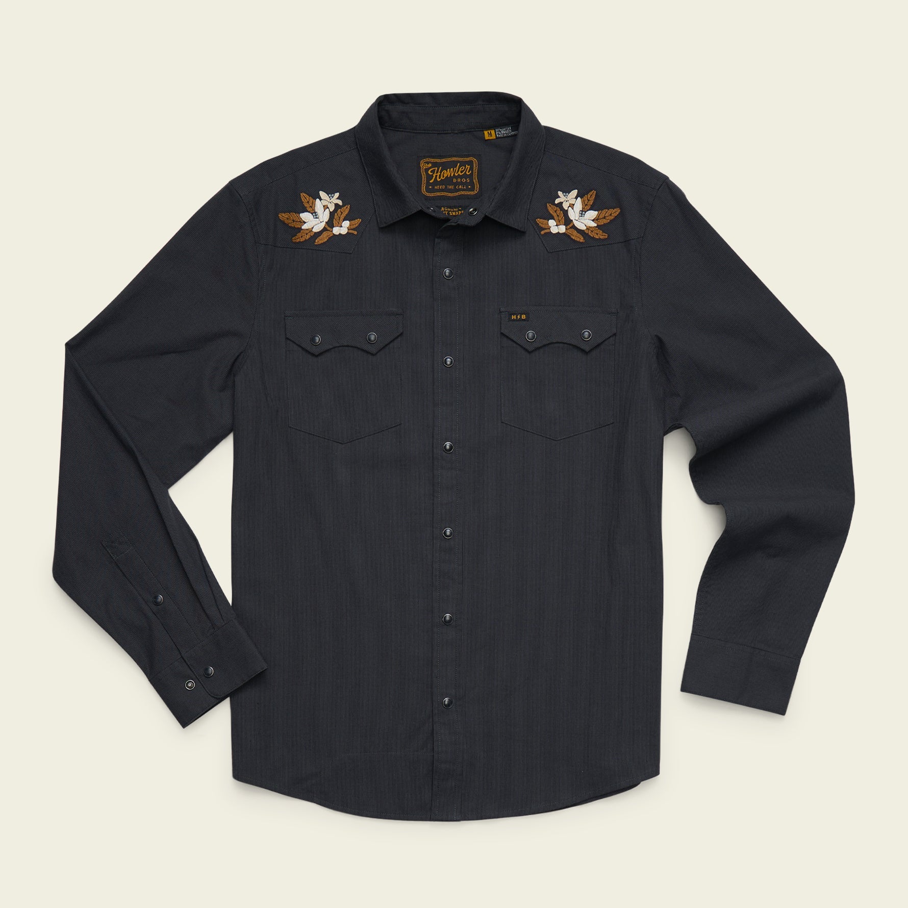 Howler Brothers Crosscut Deluxe Snapshirt - Orange Blossoms : Antique Black