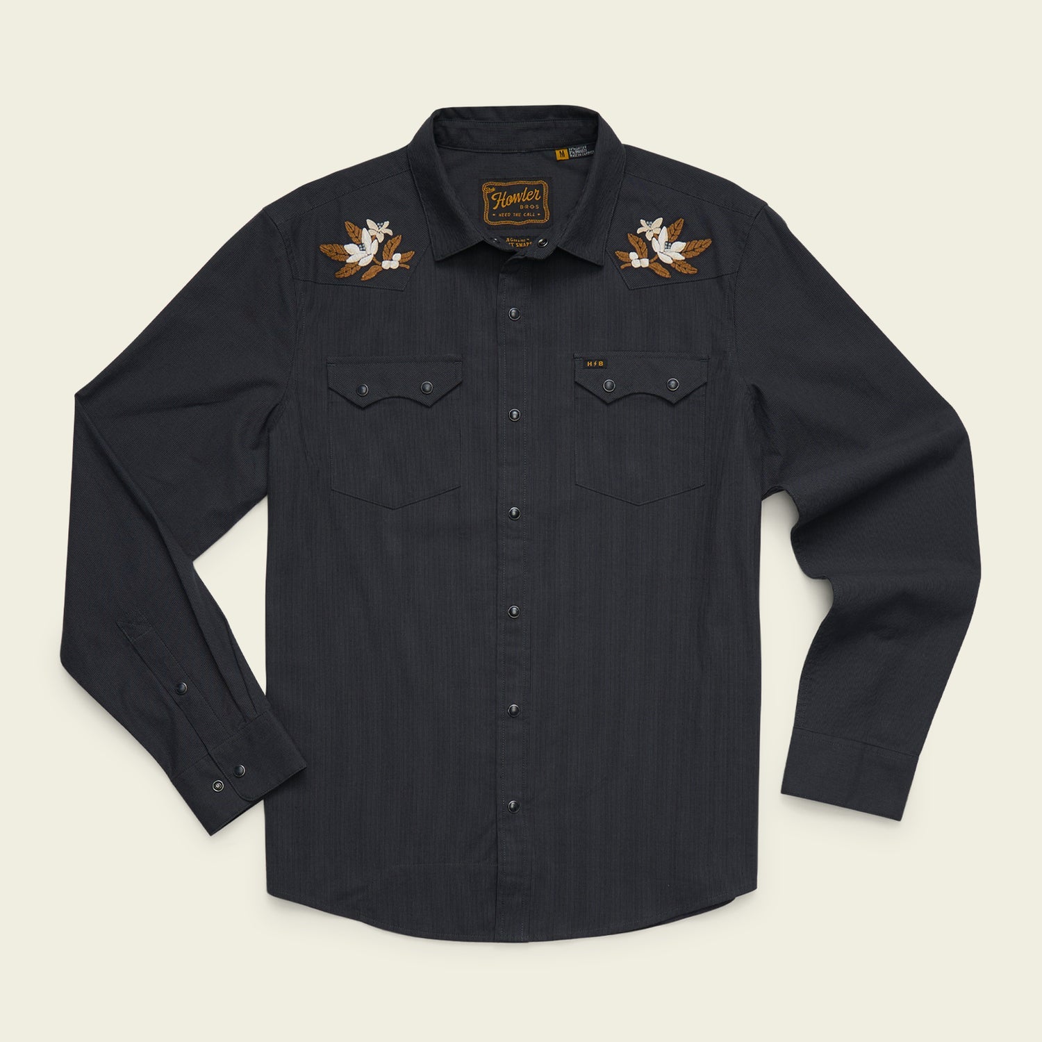 Howler Brothers Crosscut Deluxe Snapshirt - Orange Blossoms : Antique Black