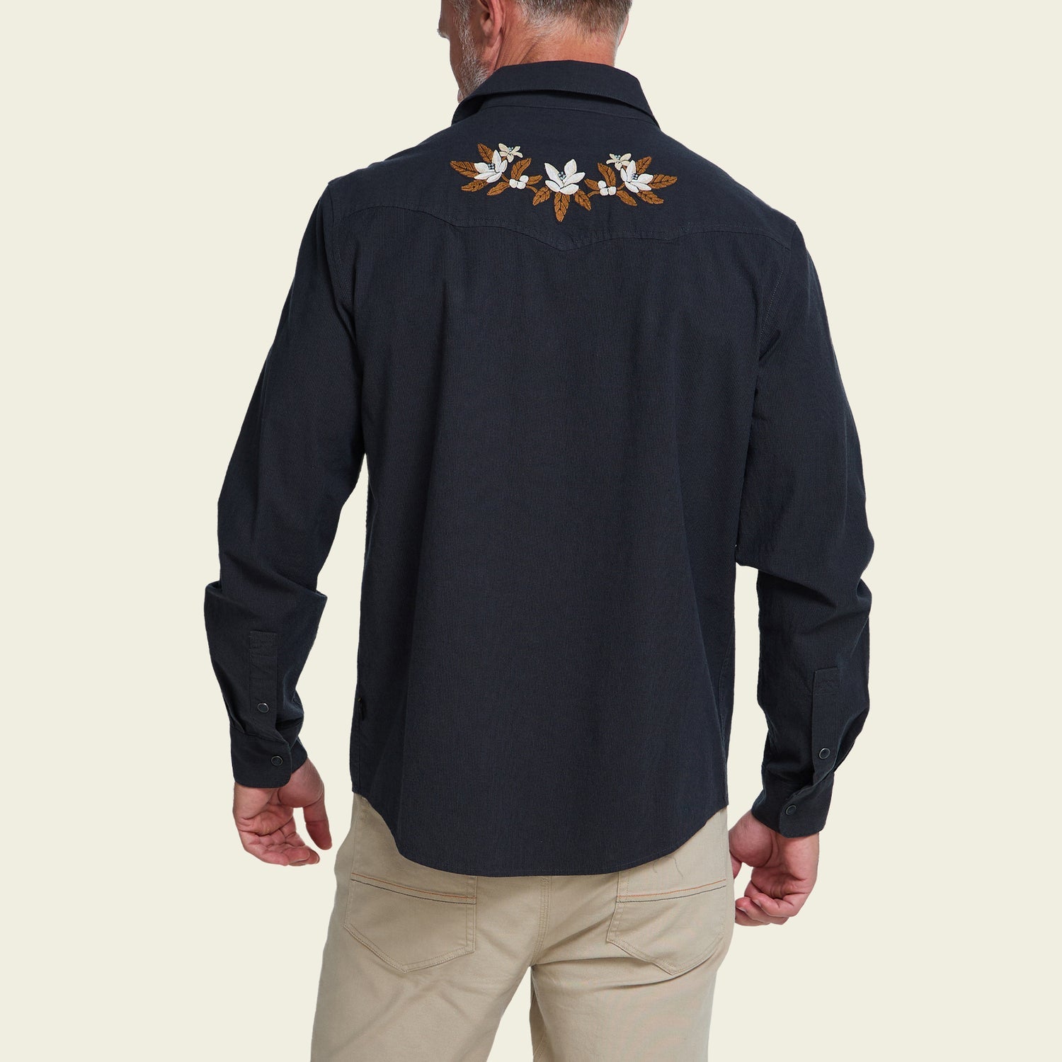 Howler Brothers Crosscut Deluxe Snapshirt - Orange Blossoms : Antique Black