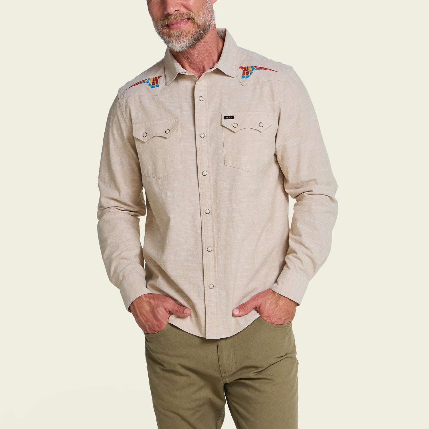 Howler Brothers Crosscut Deluxe Snapshirt - Parrot Patrol : Dune Chambray