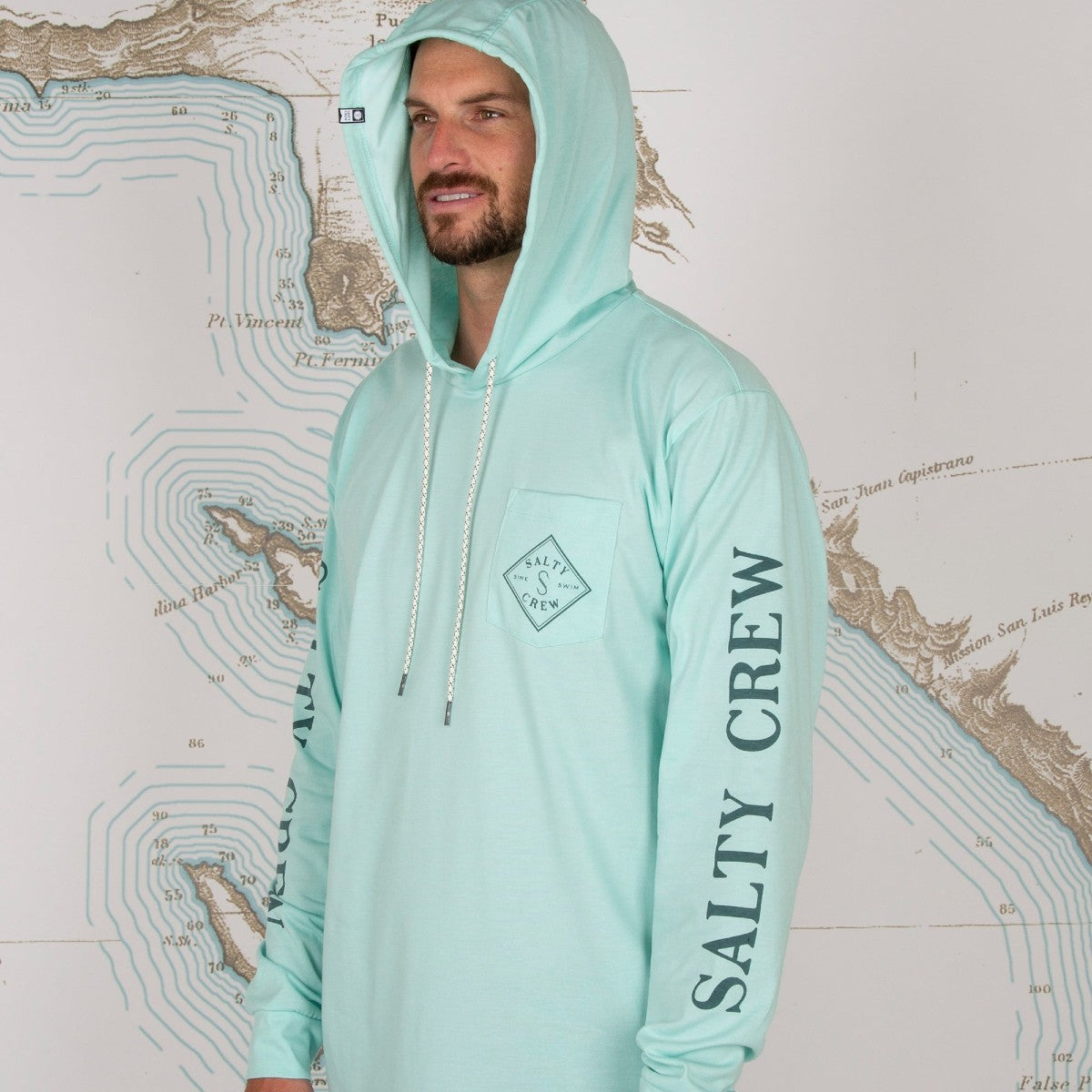 Salty Crew Tippet Sea Foam Pocket Hood Tech Tee