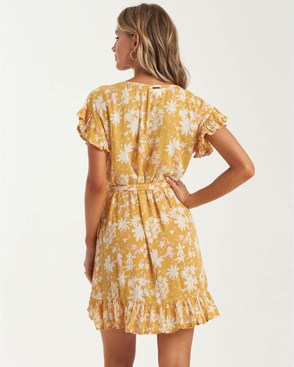 billabong wrap and roll mini dress Billabong NWT Wrap And Roll Ruffle Floral Mini Dress Womens Small Gold/White
